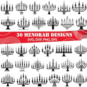 30 Menorah SVG Designs for Hanukkah Decorations, Jewish Holiday Crafts, Sublimation, Vinyl Cutting and Cricut Projects