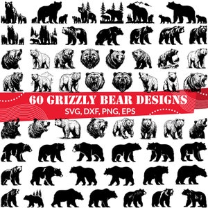 Puede incluir: 60 diseños de osos grizzly en blanco y negro en varias poses, incluyendo de pie, sentado y caminando. Los diseños son perfectos para proyectos de manualidades, como cortar, grabar e imprimir.