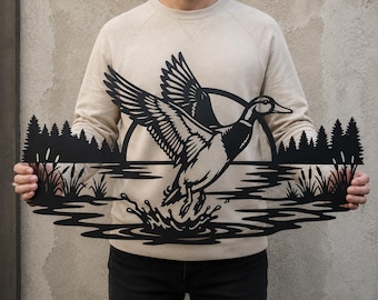 Mallard Duck Laser Cut File SVG DXF, Waterfowl Flying Wall Art, Hunting Lodge