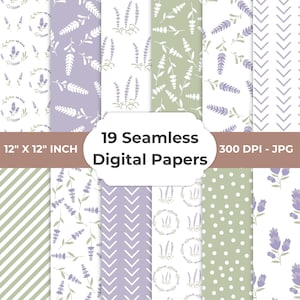 Printable Lavender Digital Paper, Seamless Pattern, Floral Patterns, Lilac Color, Scrapbook Paper, Provence Pattern, Commercial Use.