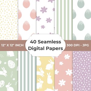 Printable Easter Digital Paper Set, Seamless Pattern, Easter Egg Pattern, Easter Bunny Paper, Pastel Color, Scrapbook Paper, Commercial Use.