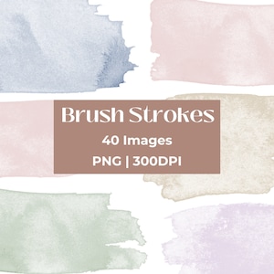 Brush Strokes Clip Art, Pastel Brush Strokes PNG, Digital Download, Paint Strokes Elements, Commercial Use.
