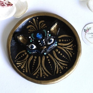 Black Cat Incense Holder – Handmade Air Dry Clay Cat Burner with Third Eye – Spiritual Home Decor, Gift for Cat Lovers, Meditation Accessory