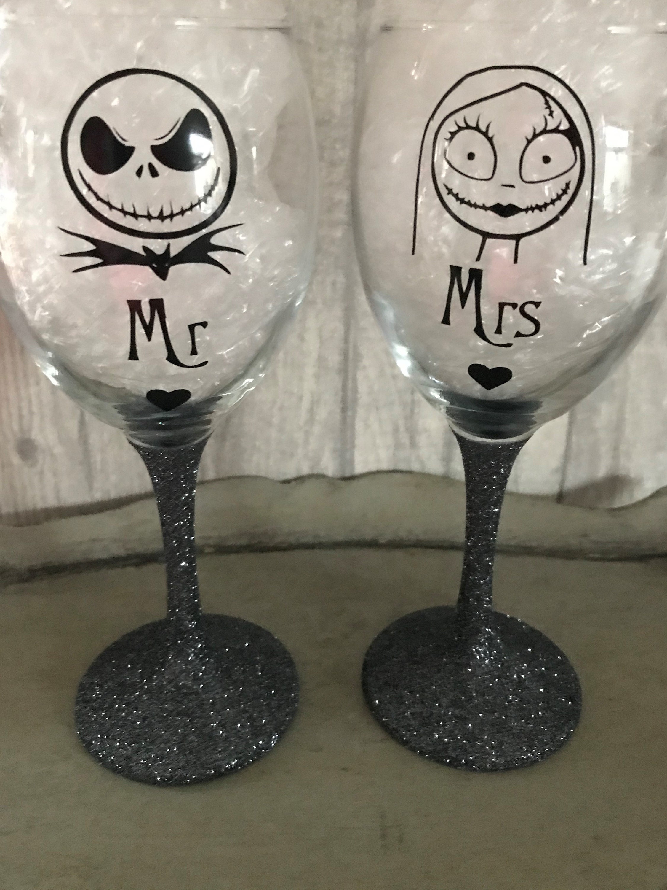 Nightmare Before Christmas Jack and Sally Custom Wedding Glasses 