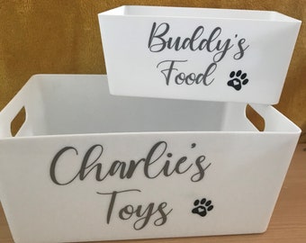 Pet storage box personalised with any name/wording two sizes medium or large pet food/treats/toys Mrs Hinch/ Stacey soloman inspired