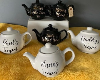 Personalised small 2 cup Teapot Any name words put on Afternoon tea wedding present Birthday gift retirement Mother’s Day
