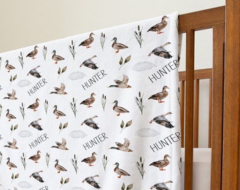 Mallard Duck personalized minky blanket,  baby bedding set, swaddle baby blanket, nature crib sheet | Hunting baby bedding