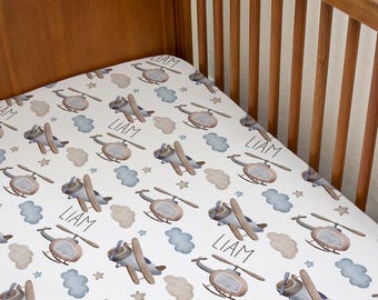 Airplane Personalized Crib Sheet | Personalized Baby Bedding | Name Blanket for Kids | Transportation Nursery decor