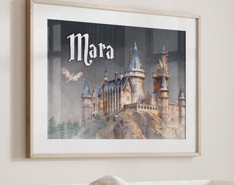 Personalized Wizard School Nursery Print | Watercolor Castle Decor