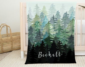 Personalized Forest Minky Baby Blanket, Woodland Crib Bedding