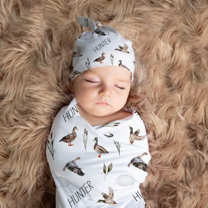 Mallard Duck personalized swaddle blanket,  baby bedding set, minky baby blanket, nature crib sheet | Hunting baby bedding