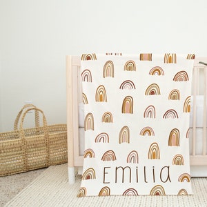 Boho rainbow personalize minky baby blanket,  baby bedding set, jersey swaddle blanket, crib sheet | Personalized baby bedding