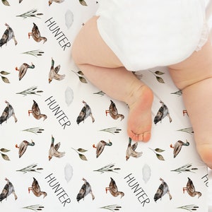 Mallard Duck personalized crib sheet,  baby bedding set, minky baby blanket, nature swaddle blanket | Hunting baby bedding