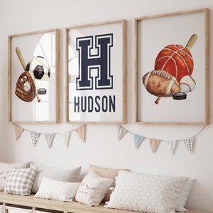 Personalized Watercolor Sports Nursery Print | Custom Basketball, Baseball, Soccer Football Decor for Kids | Baby Gift | Nursery Wall Art