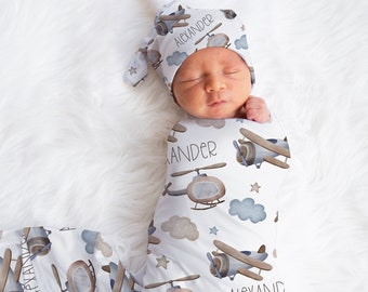 Neutral Airplane plane personalize swaddle blanket,  baby bedding set, minky baby blanket, crib sheet | Adventure baby bedding