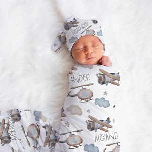 Neutral Airplane plane personalize swaddle blanket,  baby bedding set, minky baby blanket, crib sheet | Adventure baby bedding