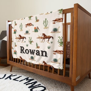Western personalized minky blanket, baby bedding set, crib sheet, baby swaddle set | Cowboy Wild West baby bedding