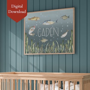 Personalized Printable Fishing Hunting Nursery Art Print | Custom Fish Decor for Kids | Baby Gift | Nursery Wall Decor