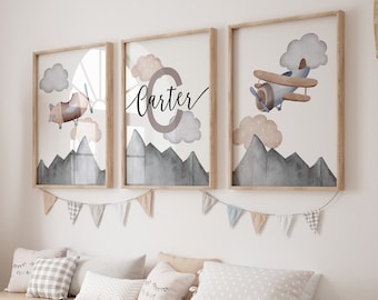 Personalized Airplane Nursery Art Print | Custom Aviation Decor | Transportation nursery | Planes, Helicopter, clouds | Jets