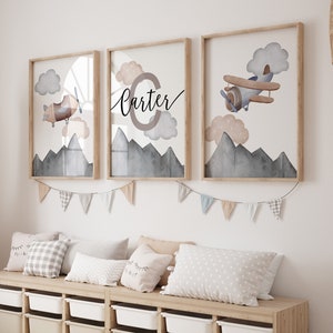 Personalized Neutral Airplane Adventure Nursery Art Print | Custom Aviation Decor for Kids | Baby Gift | Nursery Wall Decor