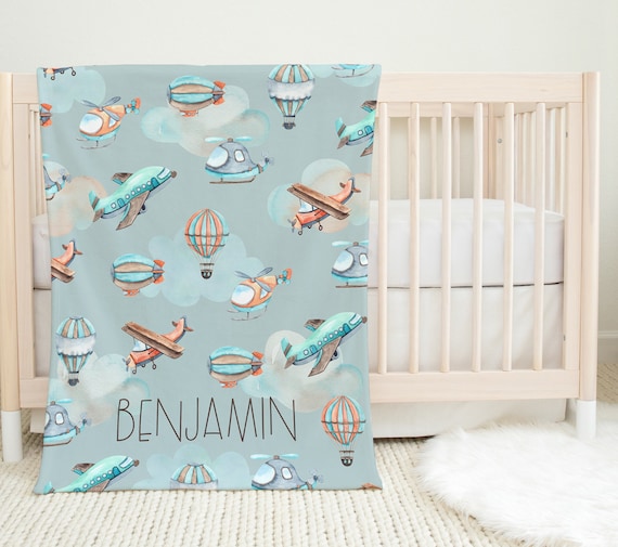 Airplane Plane Personalize Crib Sheet Baby Bedding Set Jersey Swaddle Blanket Baby Blanket Adventure Baby Bedding Etsy