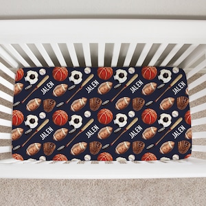 Sports personalized minky crib sheet, baby bedding set, jersey swaddle blanket, baby blanket | Soccer, baseball, basketball baby bedding