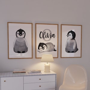 Personalized Watercolor Penguin Nursery Art Print | Custom Arctic Decor for Kids | Baby Gift | Nursery Wall Decor
