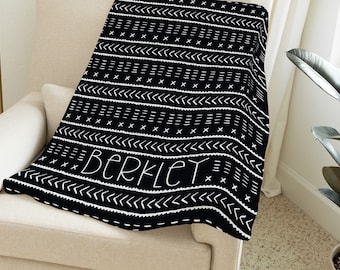 Personalized Mudcloth Minky Baby Blanket, Boho Crib Bedding