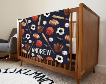 Personalized Sports Baby Blanket | Navy Nursery Name Decor