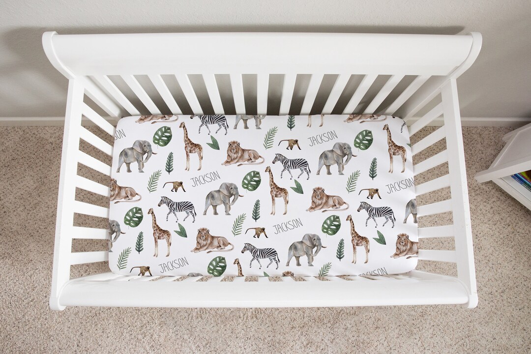 Jungle Safari Animal Baby Bedding Set, Minky Crib Sheet, Buttery Minky Blanket, Jersey Swaddle