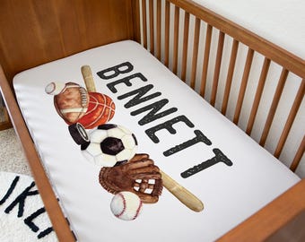 Personalized Sports Baby Crib Sheet, Minky Bedding Set