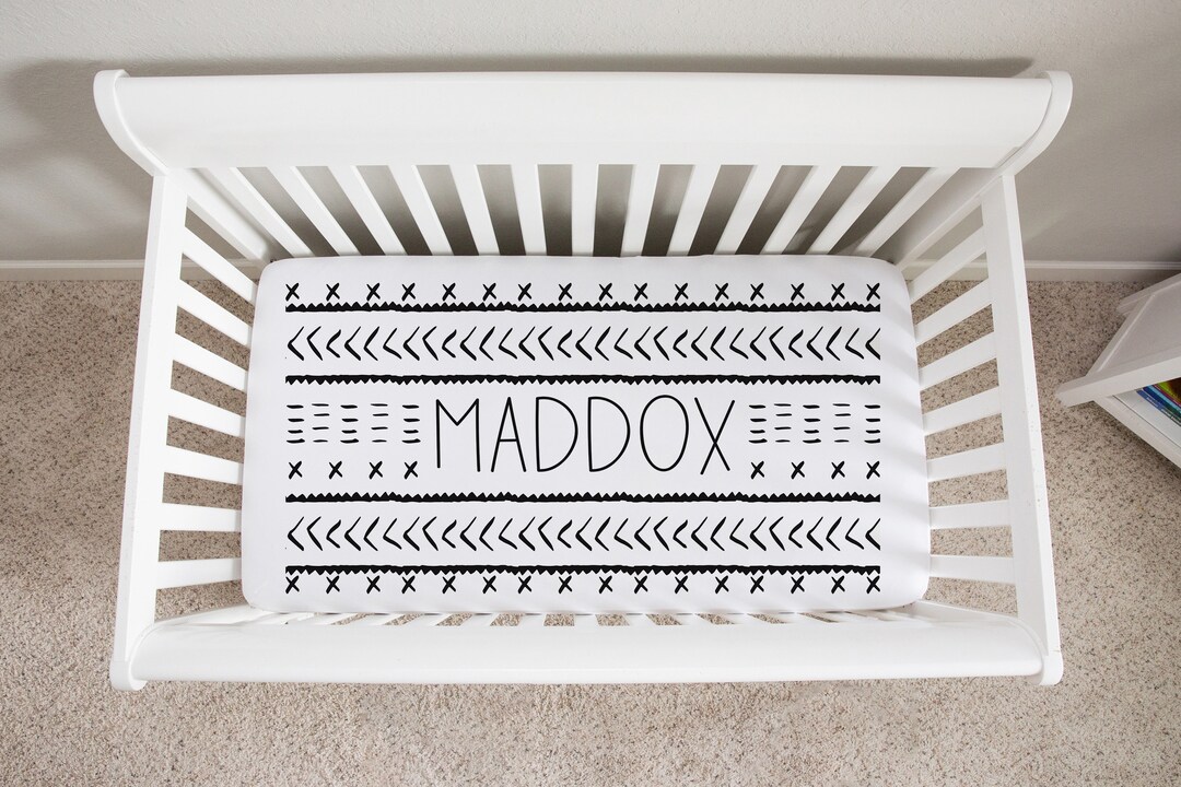 Mudcloth Black & White Personalized Crib Sheet Boho Baby Etsy