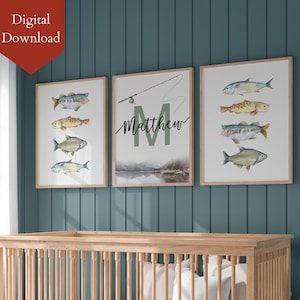 Personalized Printable Fishing Hunting Nursery Art Print | Custom Fish Decor for Kids | Baby Gift | Nursery Wall Decor