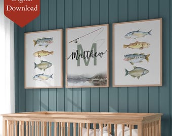 Personalized Fishing Nursery Art Print | Custom Rainbow Trout Fish Decor (Digital Download)