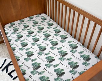 Personalized Forest Crib Sheet | Pine Tree Woodland Baby Bedding