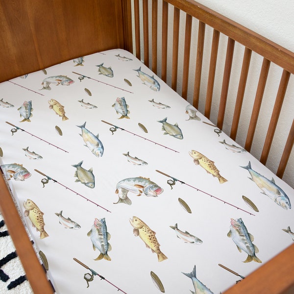 Gone Fishing Crib Sheet,  baby bedding set, minky baby blanket, fish swaddle blanket set | Hunting baby bedding | Shower gift