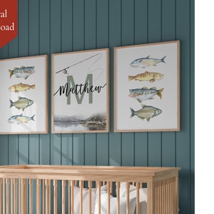 Personalized Printable Fishing Hunting Nursery Art Print | Custom Fish Decor for Kids | Baby Gift | Nursery Wall Decor