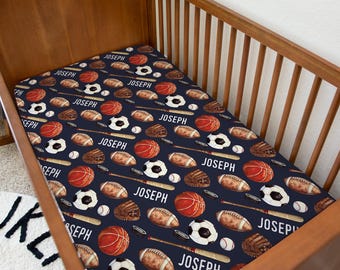 Personalized Sports Crib Sheet | Jersey Knit Navy Baby Bedding