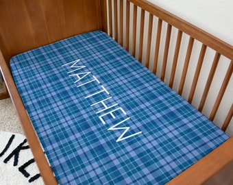 Personalized Blue Plaid Crib Sheet | Golf Nursery Bedding