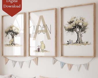 Personalized Winnie the Pooh Classic Nursery Art | Custom Kids Name (Digital Download)