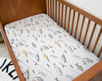 Gone Fishing Personalized Crib Sheet | Fish Nursery Bedding