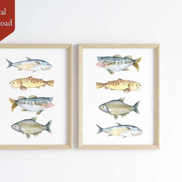 Druckvorlage Angeln Jagd Kinderzimmer Kunstdruck | Fisch Dekor für Kinder | Baby Geschenk | Kinderzimmer Wanddekoration