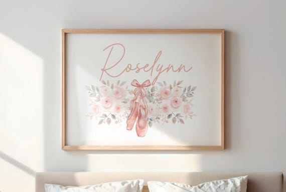 Personalized Ballerina Art Print | Floral Ballet Slipper Nursery Decor
