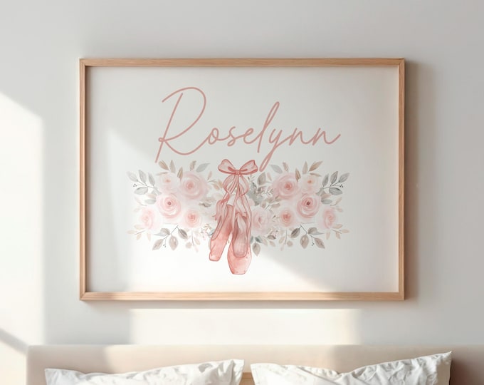 Personalized Ballerina Art Print | Floral Ballet Slipper Nursery Decor