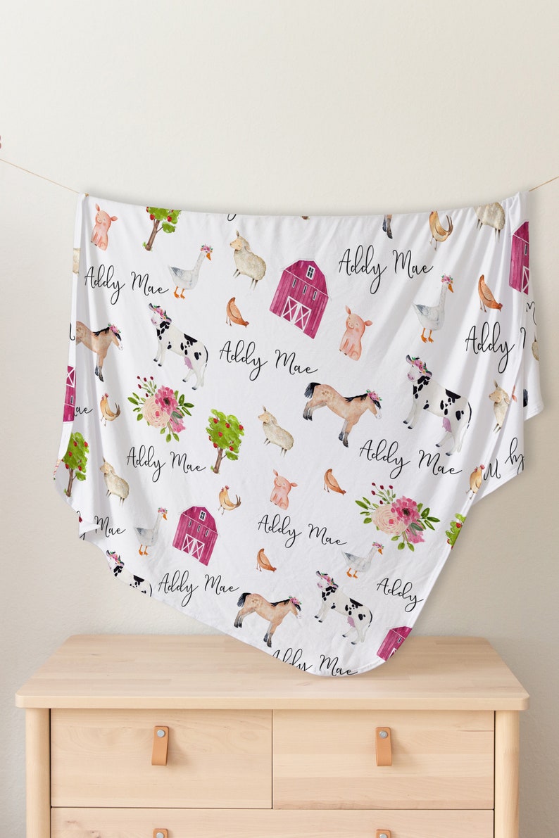 Farm Animal Floral Baby Girl Jersey Swaddle Blanket Baby Etsy