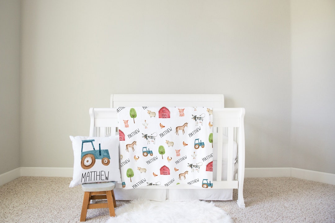Farm Animal Baby Bedding Set, Buttery Minky Blanket, Crib Sheet, Jersey