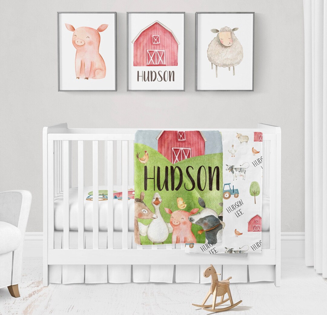 Farm Animal Baby Bedding Set, Buttery Minky Blanket, Jersey Swaddle
