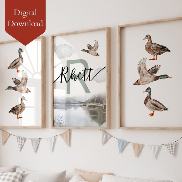 Personalized Printable Duck Hunting Nursery Art Print | Custom Mallard Duck Decor for Kids | Baby Gift | Nursery Wall Decor