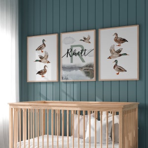 Personalized Duck Hunting Nursery Art Print | Custom Mallard Duck Decor for Kids | Baby Gift | Nursery Wall Decor