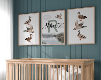 Personalized Mallard Duck Nursery Art Print Set | Hunting Decor